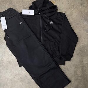 ALO Black Zip Hoodie & Jogger Set